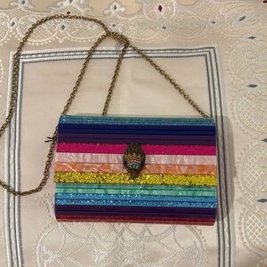 Kurt Geiger Multicolor Striped Clutch with Gold Chain